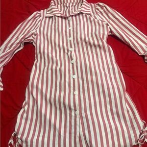SHEIN Pink and White Striped Button-Up Shirt